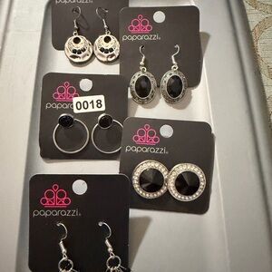 Paparazzi Chic Black and Silver Earring Collection. 5 pair NWT